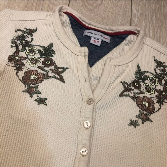 Tommy Hilfiger Denim Y2K Waffle Logo Embroidered Floral Long Sleeve Shirt SizeXS - Picture 9 of 12
